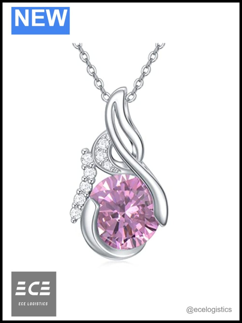 Sterling Silver Pink Tourmaline Birthstone Pendant Necklace 18in